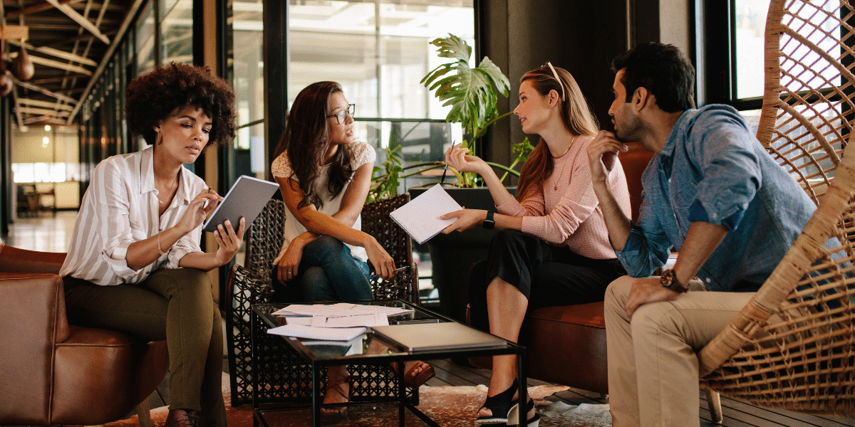 A team sitting and strategesing