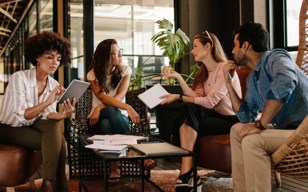 A team sitting and strategesing